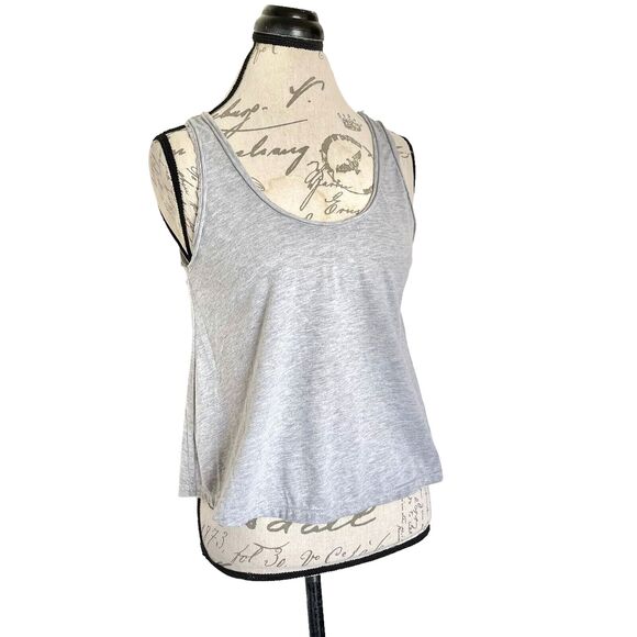Ropaje Womens Tank Top Sz Medium Heather Gray Rolled Neckline Cropped Minimalist - Picture 2 of 13